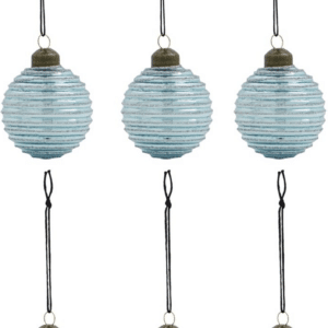 Julekugler House Doctor Lolli sæt 6 rillede ornamenter i blå glas og metal Ø6 cm