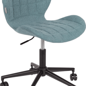Kontorstol Zuiver Omg blå polstret stof drejestol med jernunderstel hjul og justerbart ryglæn