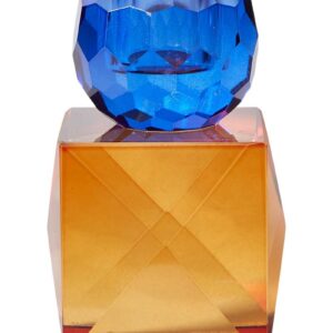 Krystalstage firkantet 10 cm glas brun/blå