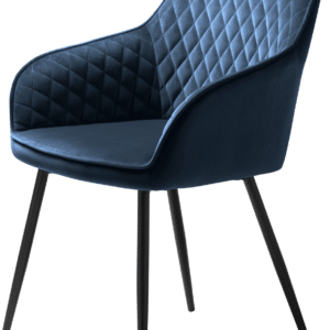 Spisebordsstol Nordique Design Milton med armlæn i Aurora blå fløjl & sorte metalben