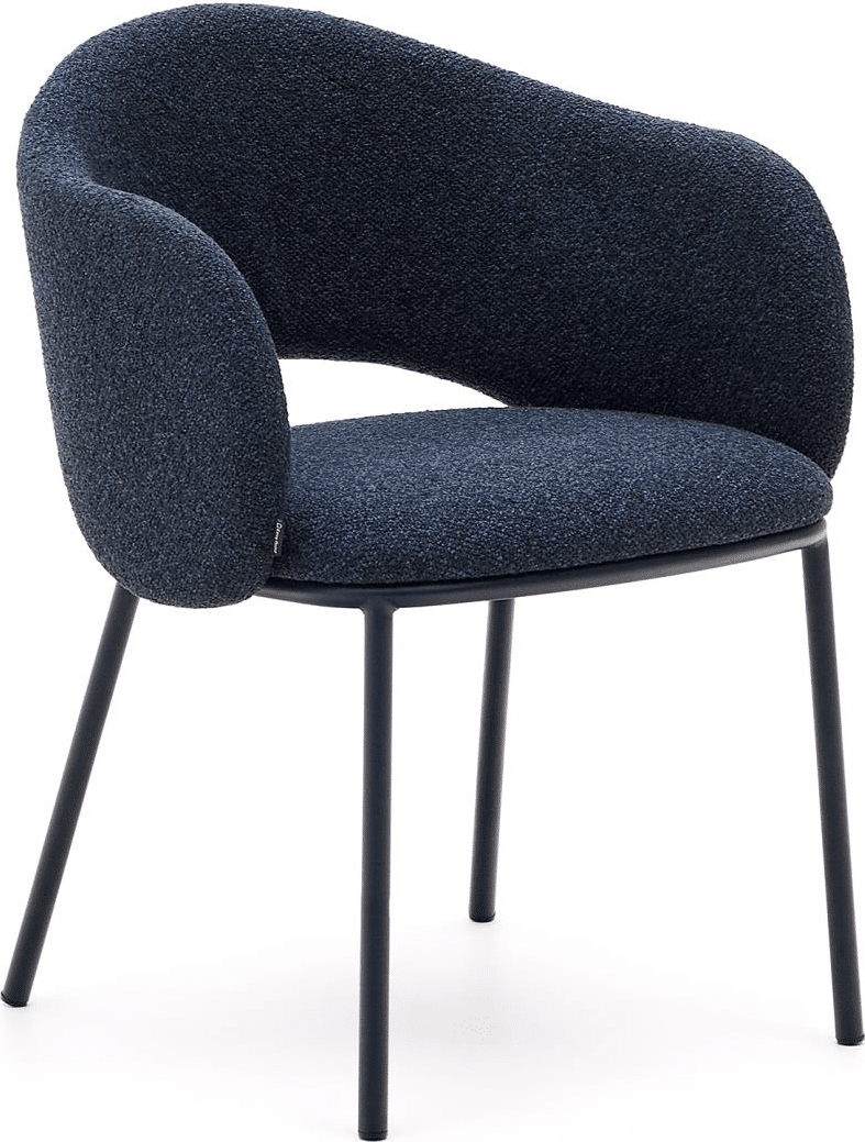 Spisebordsstol med armlæn Kave Home Maina polstret blå chenille stålben