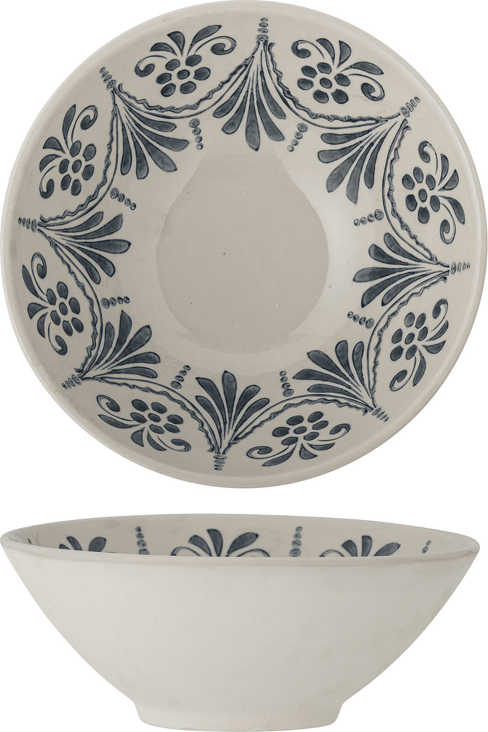 Stentøjsskål Bloomingville Heikki Ø26,5 cm blå - serveringsskål med håndmalede blomstermotiver