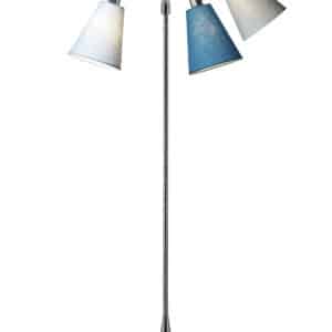 Trafik Gulvlampe krom m/lyseblå, petroleum og turkis blå skærme