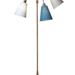 Trafik Gulvlampe trælook m/lyseblå, petroleum og turkis blå skærme