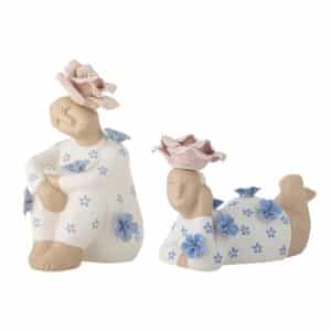 BLOOMINGVILLE Floriella deko figur - blå stentøj (sæt af 2)