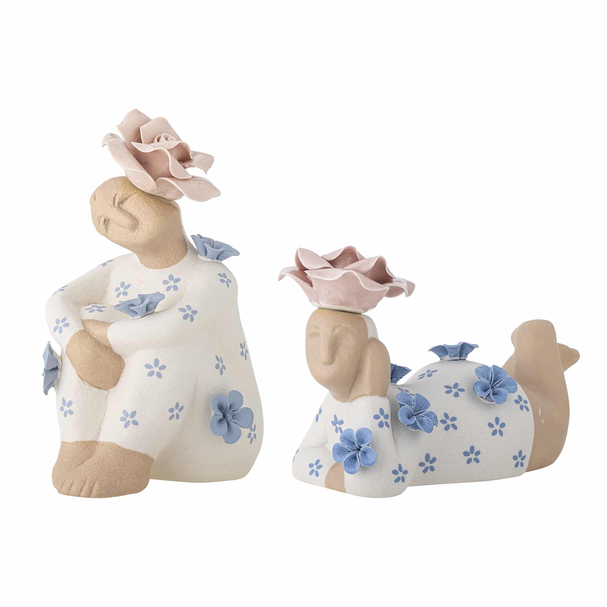 BLOOMINGVILLE Floriella deko figur - blå stentøj (sæt af 2)
