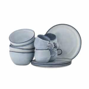 BLOOMINGVILLE Sandrine morgenmadssæt - blå stentøj (C:D8,5xH8/B:D15xH8/P:D22xH2) (sæt af 4x3 stk)