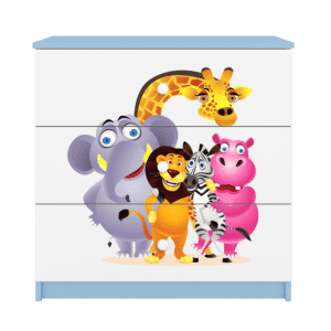 Babydreams børnekommode med Zoo dyr, m. 3 skuffer - hvid og blå laminat