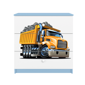 Babydreams børnekommode med lastbil, m. 3 skuffer - hvid og blå laminat