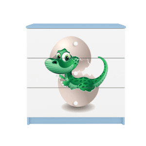 Babydreams børnekommode med lille dino, m. 3 skuffer - hvid og blå laminat