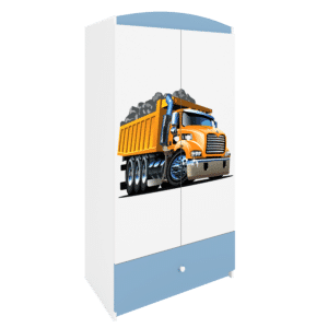 Babydreams garderobeskab til børn med lastbil, m. 2 låger, 1 skuffe - hvid og blå laminat