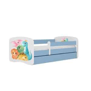 Babydreams juniorseng med små dinoer, uden madras, uden skuffe - blå laminat (160x80)