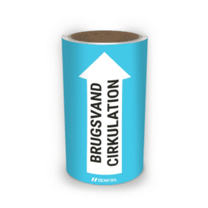 DS Rørmærker med tekst "Brugsvandscirkulation" - Lys blå nr. 55, flere varianter