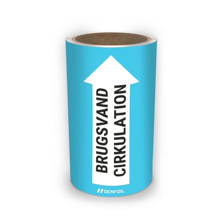 DS Rørmærker med tekst "Brugsvandscirkulation" - Lys blå nr. 55, flere varianter