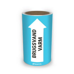DS Rørmærker med tekst "Varmt brugsvand" - Lys blå nr. 55, flere varianter