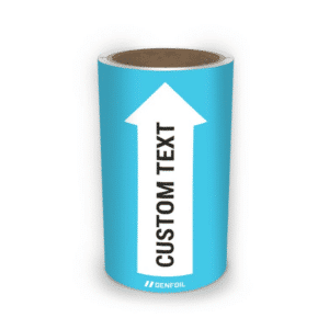 DS Rørmærker til brugsvand og cirkulationsvand - Lys blå nr. 55, 160 mm x 5 m rulle (med valgfri tekst)