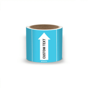 DS Rørmærker til brugsvand og cirkulationsvand - Lys blå nr. 55, 80 mm x 5 m rulle (med valgfri tekst)