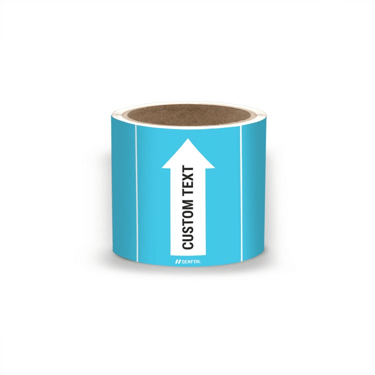 DS Rørmærker til brugsvand og cirkulationsvand - Lys blå nr. 55, 80 mm x 5 m rulle (med valgfri tekst)