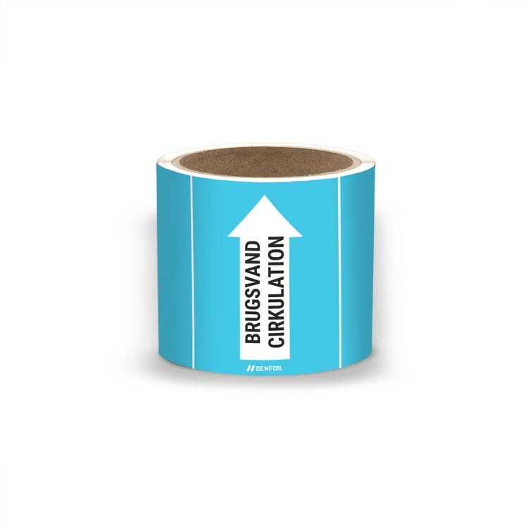 DS Rørmærker til brugsvandscirkulation - Lys blå nr. 10, 80 mm x 5 m rulle