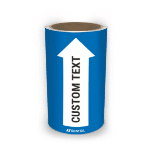 DS Rørmærker til føde- og trykvand, kondensat - Blå nr. 50, 160 mm x 5 m rulle (med valgfri tekst)