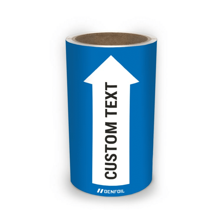 DS Rørmærker til føde- og trykvand, kondensat - Blå nr. 50, 160 mm x 5 m rulle (med valgfri tekst)