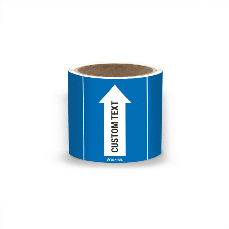 DS Rørmærker til føde- og trykvand samt kondensat - Blå nr. 50, 80 mm x 5 m rulle (med valgfri tekst)