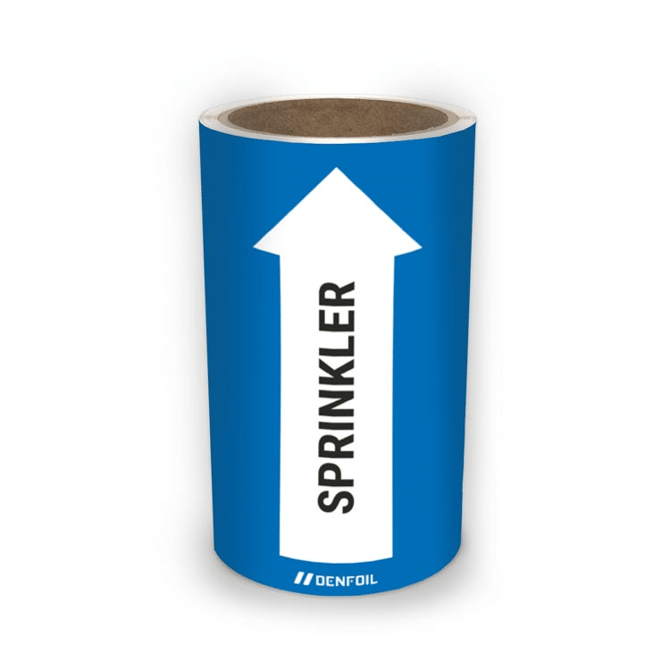 DS Rørmærker til sprinklerinstallation - Blå nr. 50, 160 mm x 5 m rulle