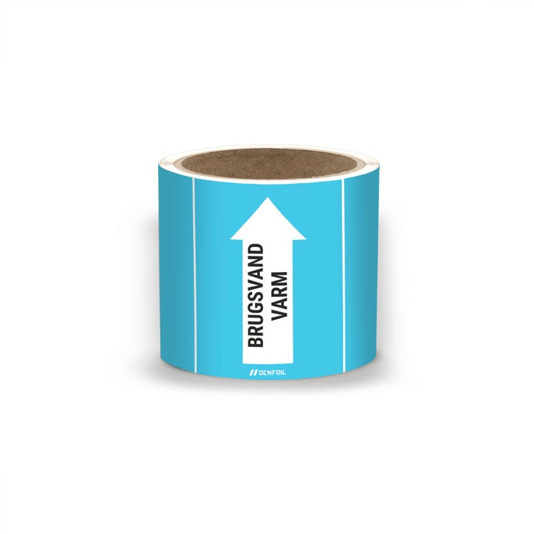 DS Rørmærker til varmt brugsvand - Lys blå nr. 55, 80 mm x 5 m rulle