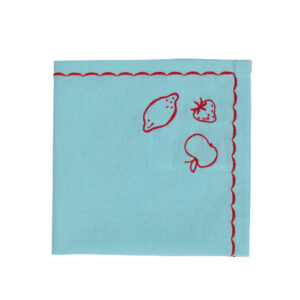 Fruits Broderi mundserviet, blå/rød - 40x40 cm.