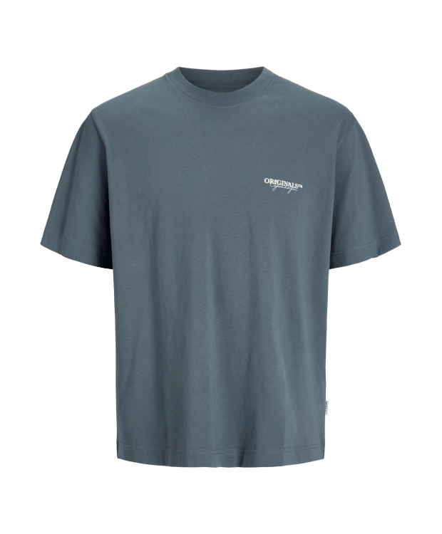 Jack & Jones Junior T-shirt i Stormy blå med print på ryggen til drenge