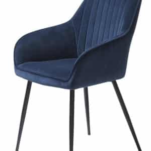 Nolan spisebordsstol, stribe, m. armlæn - blå fløjl og sort stål