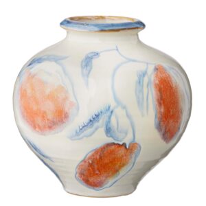 Vase med blå kant, beige - H20,5 cm