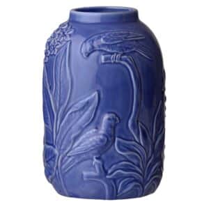 Vase med fugle dekoration, blå - H23,5 cm