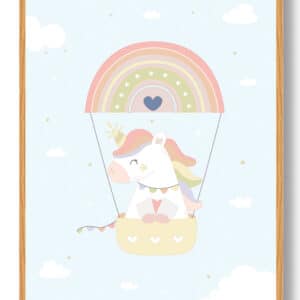 Enhjørning ballon regbue- plakat (blå)