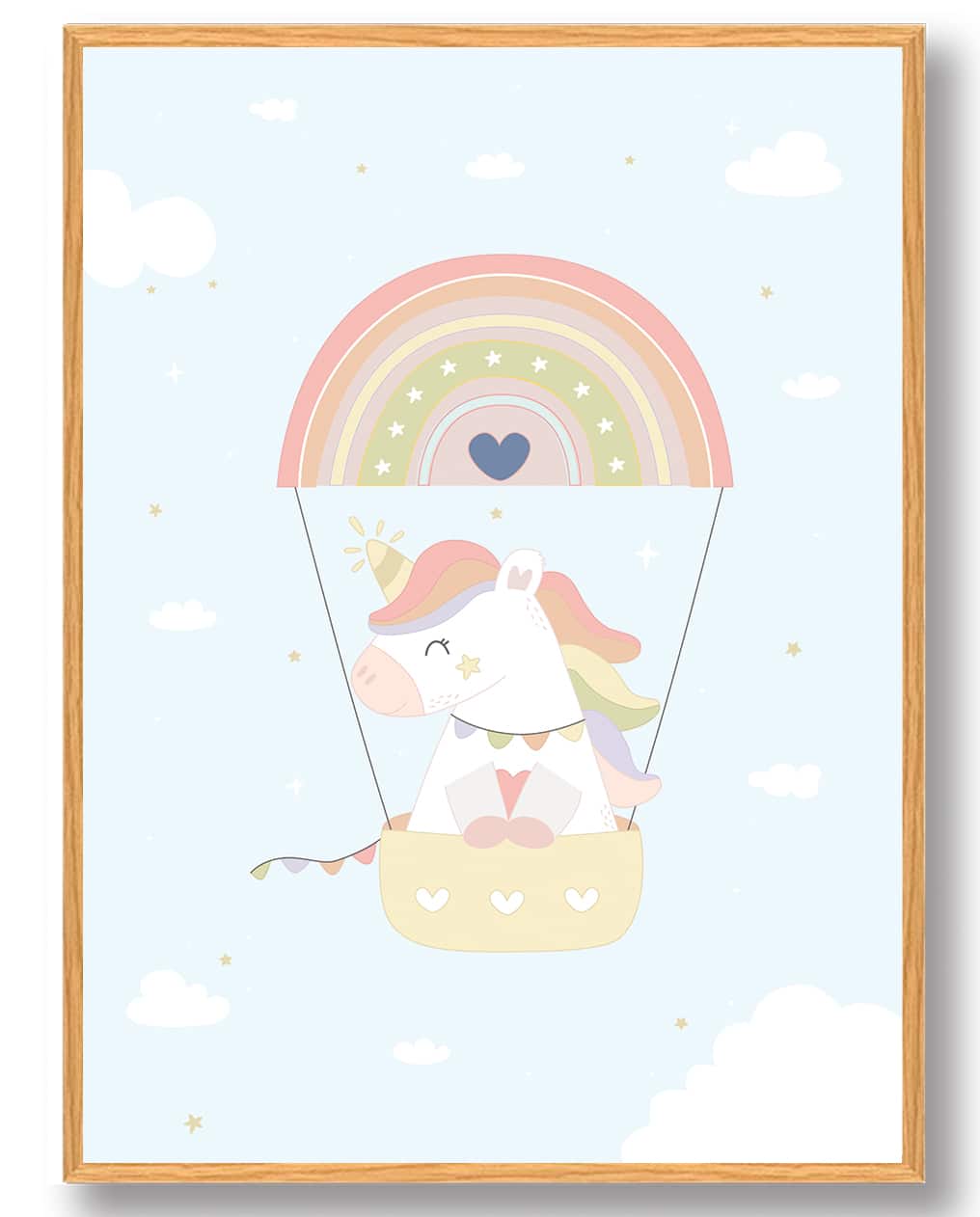 Enhjørning ballon regbue- plakat (blå)