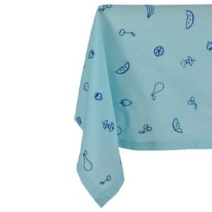 Fruits broderi dug, blå - 140x250 cm.