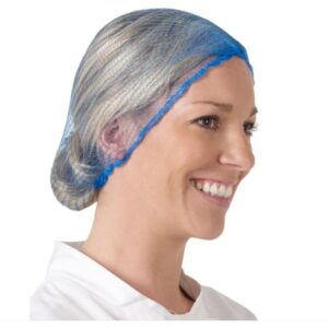 Hårnet, One size, 55cm, blå, polyester, på bøjle, mindre mønster. 2 ringe af 50 stk. - Industribeklædning - -