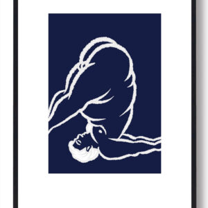 Yoga plakat - mand på hovedet (blå)