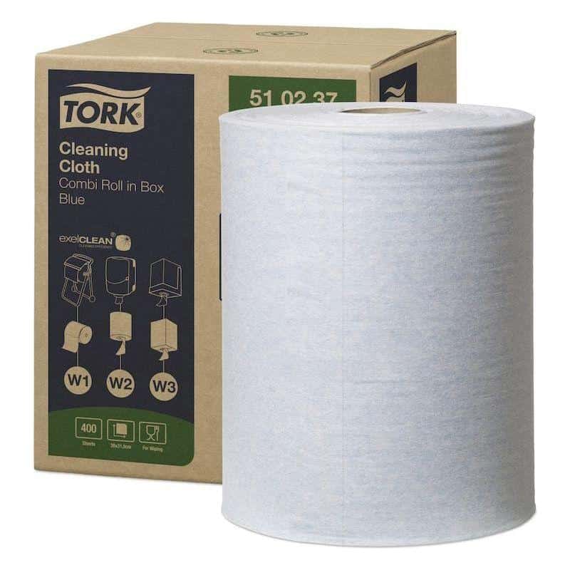 Tork aftørringsklud i box 510237 blå 152 meter 400 ark W1/W2/W3 - Aftørringsklude - 400 ark - DISCOUNT