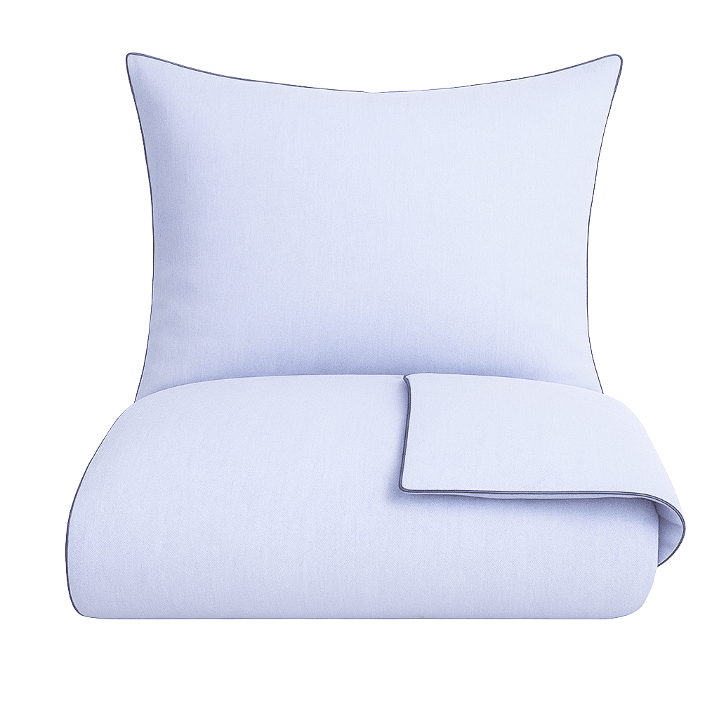 Chambre sengetøj med Piping - Lys Blå/Navy piping