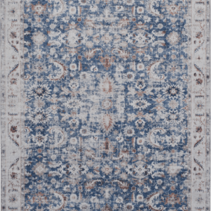 Gulvtæppe løber Loomery Visco 230x60 cm blå/elfenben broderet floral-geometrisk print polyester skridsikker bagside