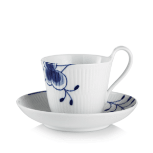 Royal Copenhagen Blå Mega Riflet højhankskop med underkop - 25 cl