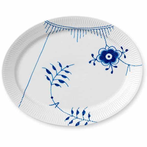 Royal Copenhagen Blå Mega Riflet tallerken/fad oval - 34 cm