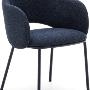 Spisebordsstol med armlæn Kave Home Maina polstret blå chenille stålben