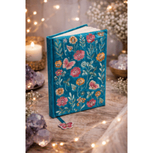 Notesbog blå velour med broderede blomster - Notesbøger - GodKarmaShop
