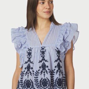 Jayla Stripe Embroidery top - blå