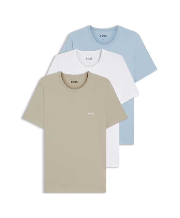 BOSS 3-pak T-shirts med rund hals i hvid, blå og beige til herre