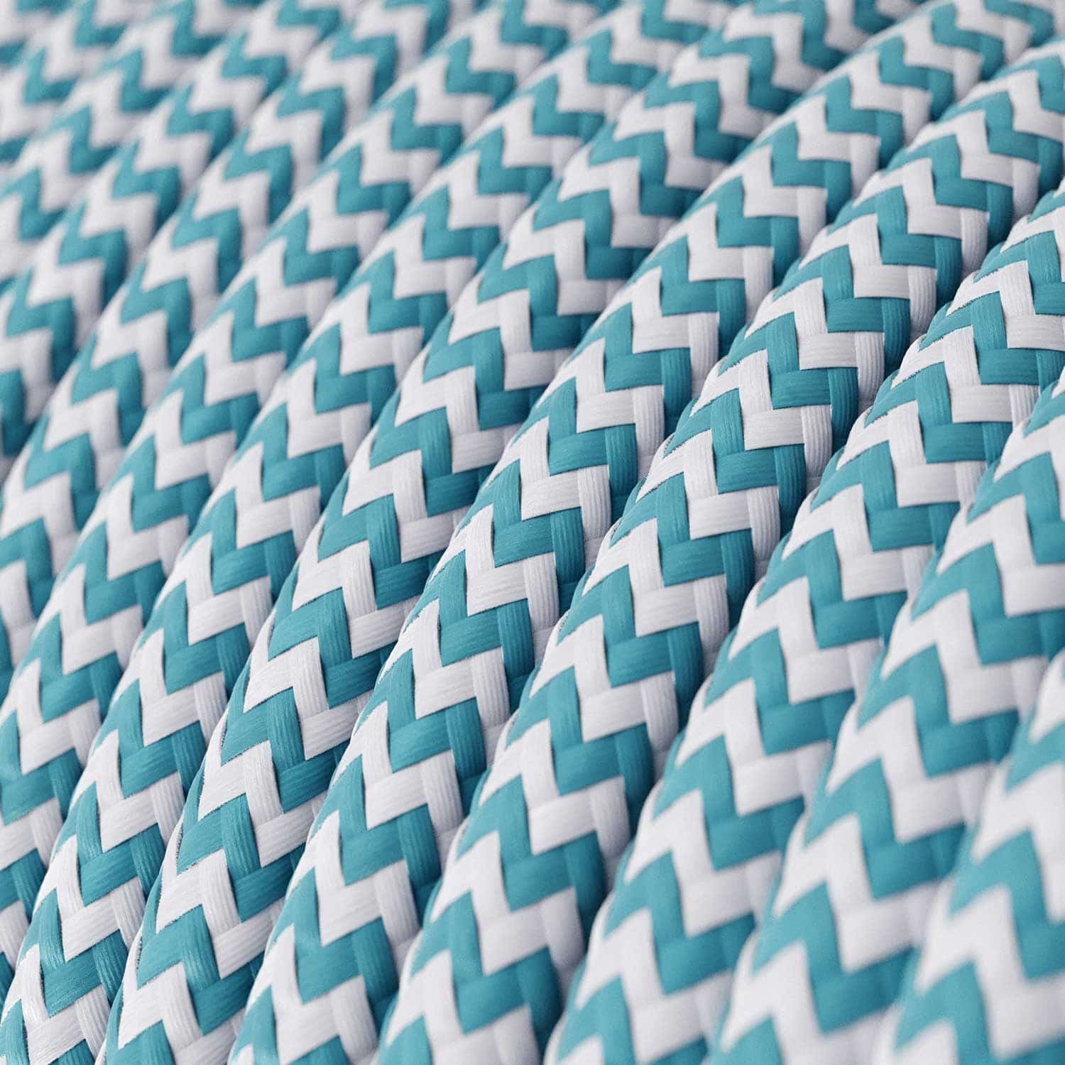 Blå cyan og hvid zigzag ægte bomuld dekorativ stofledning - 2x0.75mm2 (2 ledniger)
