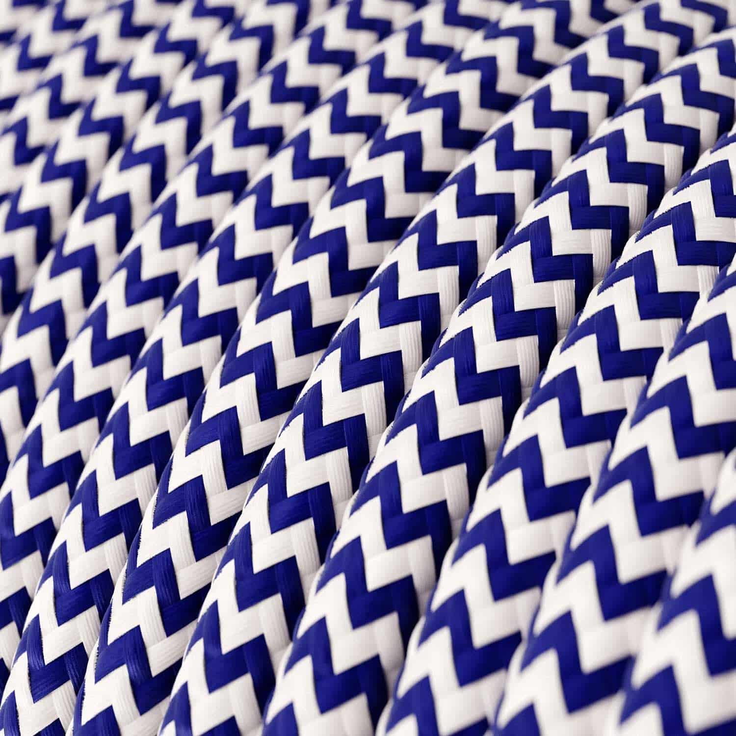 Blå og hvid zigzag ægte bomuld dekorativ stofledning - 2x0.75mm2 (2 ledniger)