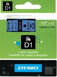 Dymo D1 45016 Tape / 12 mm. x 7m / Sort Tekst / Blå Tape